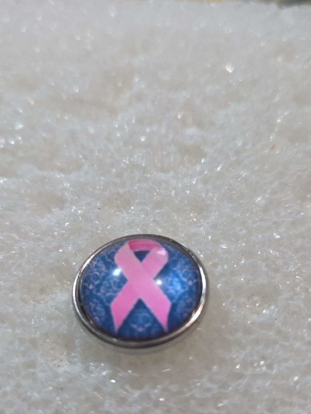 Pink Ribbon Blue Background Snap Charm - Breast Cancer Awareness 18mm
